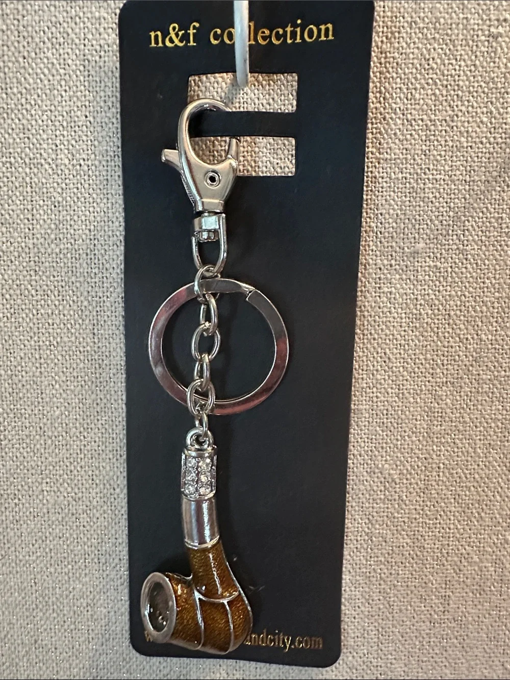 n&f collection Brown Pipe Keychain with Rhinestone Accent